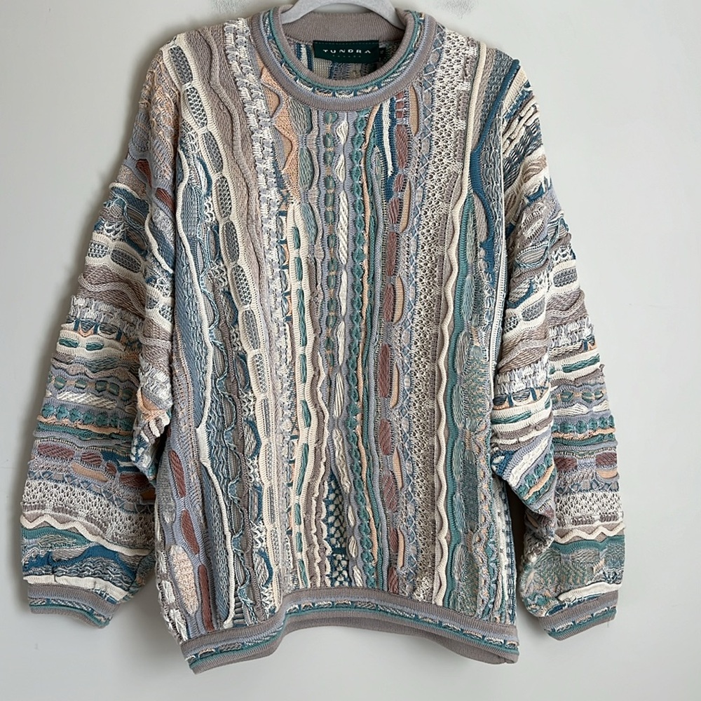 Vintage 90s Tundra Canada 3D Coogi Cosby Sweater Earth Tones Men's Size XL